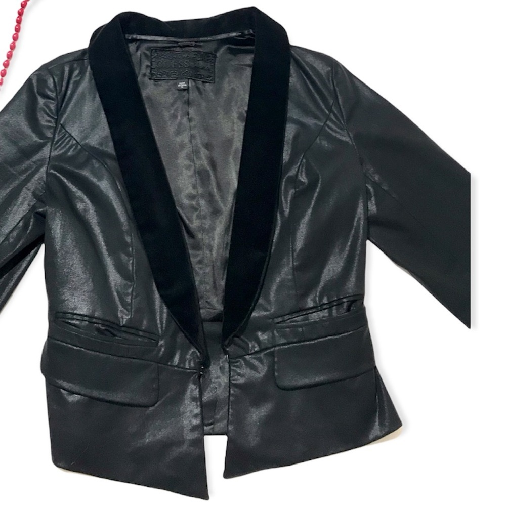 Guess Black Blazer with Velvet Trim